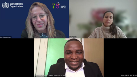 screenshot of the virtual General Meeting with 3 people on screen