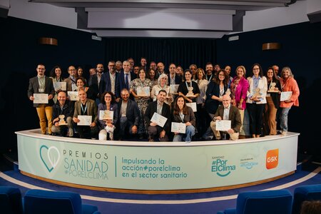 Representatives of the healthcare organisations recognised at the 2026 Sanidad #PorElClima Awards, held on 8 October 2026 at the GSK Auditorium in Tres Cantos, Madrid.